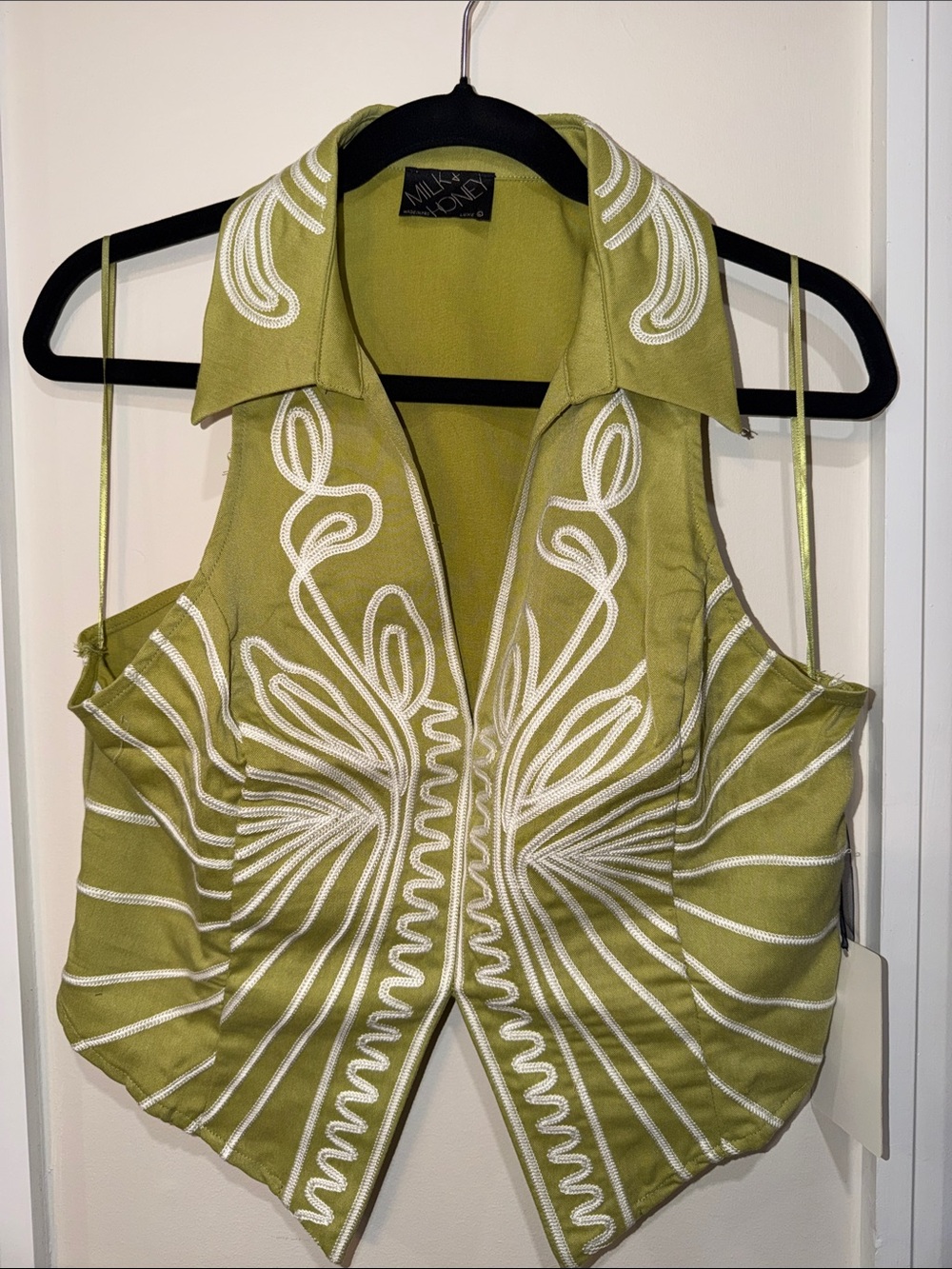 Olive Green Sleeveless Embroidered Camisole